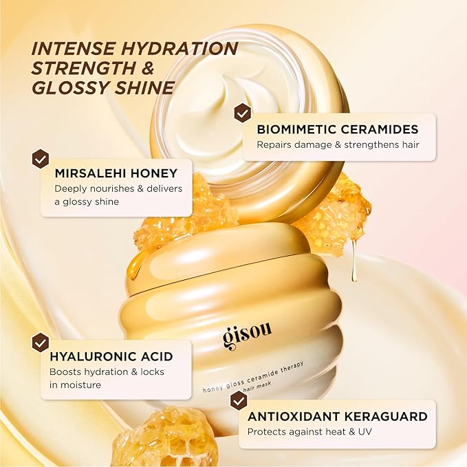 Gisou Honey Gloss Ceramide Therapy Hair Mask Mini – Deep Repair & Hydration with Mirsalehi Honey, Ceramides & Hyaluronic Acid, 2.5 fl oz
