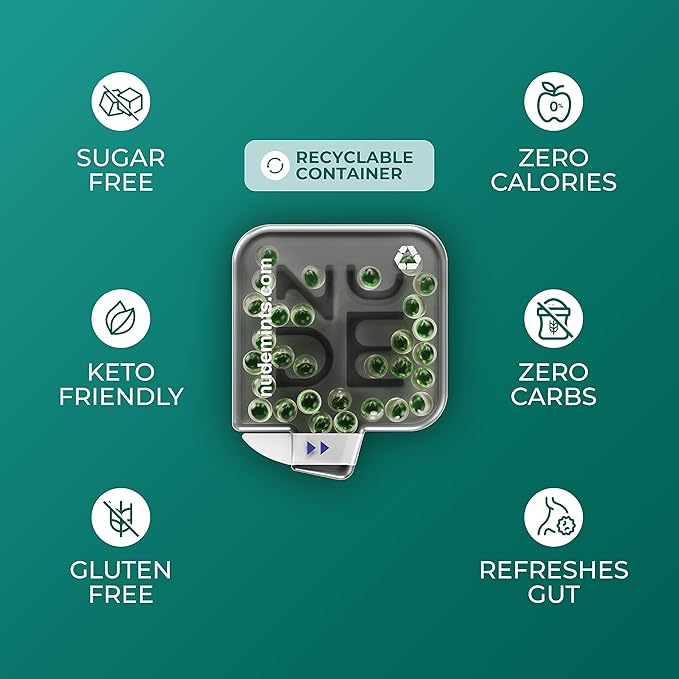 NUDE MINTS | Dual Action Liquid Capsules | Mouth Watering Mint - Lasts 3X Longer - 3X Stronger - Extreme Bad Breath Treatment For Adults - Sugar Free, 0 Calorie - Spearmint - 10 Pack - 300 Capsules