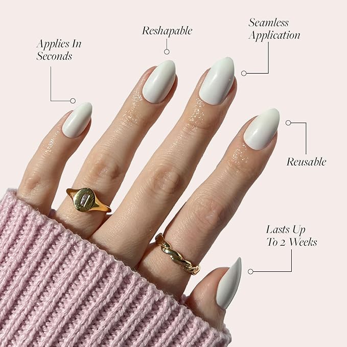 Glamnetic Press On Nails - Angel | Opaque White Short Almond Nails, Salon Quality | 12 Sizes - 24 Nail Kit