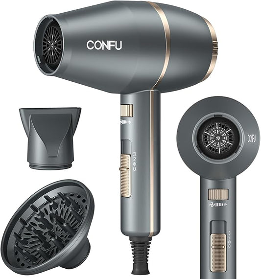 CONFU Hair Dryer, Hair Dryer with Diffuser 1875W, Negative Ionic Blow Dryer for Women & Men, Small Blow Dryer for HOM