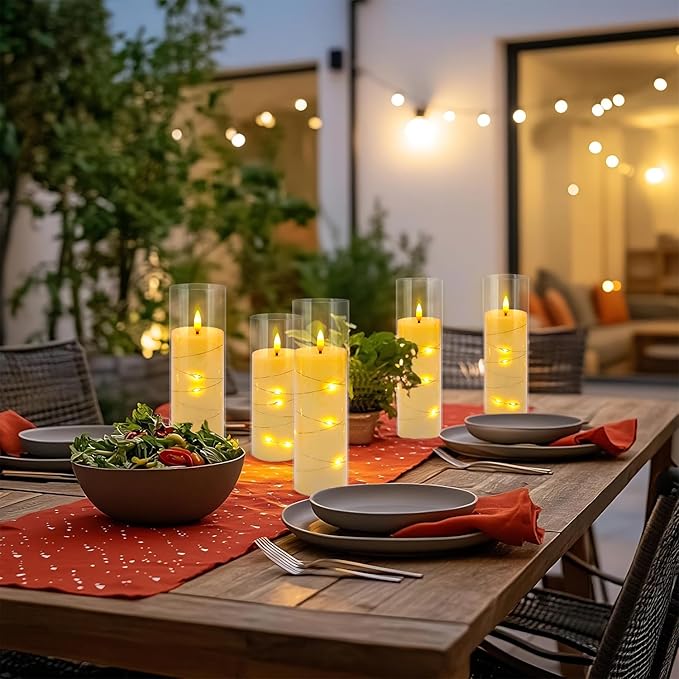 24 Pack Acrylic Flameless Candles,with Embedded Star String, Battery Operated Candles Flickering LED Pillar Candles with Remote Control and Timer, Ideal for Indoor/Outdoor Decor,Wedding,BBQ and Gift.