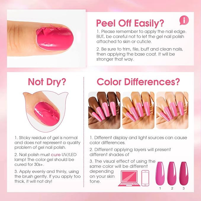 ROSALIND Pink Gel Nail Polish Set, 12 Colors Hot Pink Glitter Pink Gel Polish Gel Polish Set Soak Off Spring Gel Nail Polish Collection