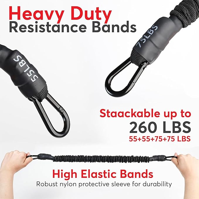 Pull Up Assistance Bands 260lbs – Heavy Resistance Bands for Pull Ups with Feet Rest, Height Adjustable Pull Up Bar Bands, Strength Training Workout Equipment