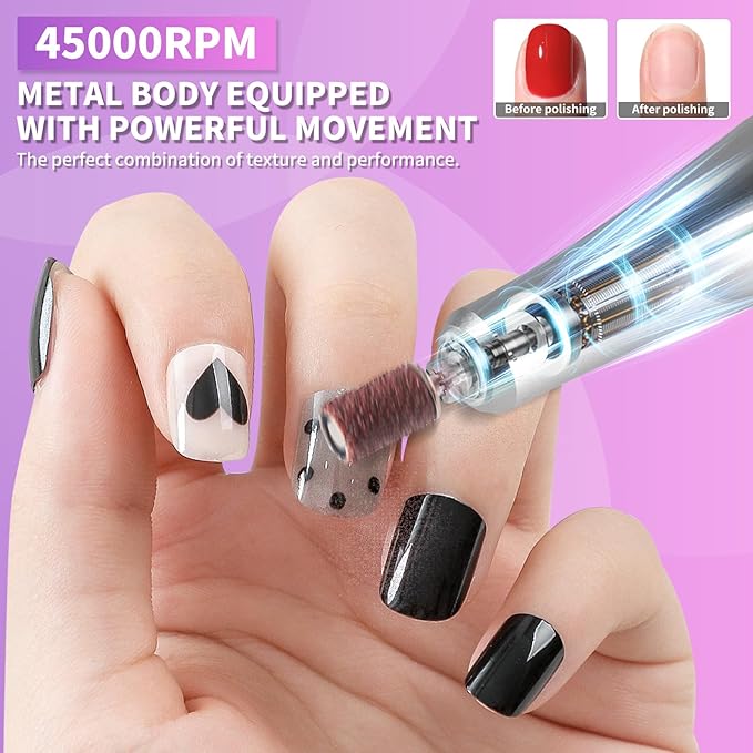 LIMEGIRL Professional Electric Nail File Drill Bits Kit 45000RPM for Acrylic Toenail Machine Clippers with 14 Drill Bit Gradient Blue Portable Rechargeable Cordless