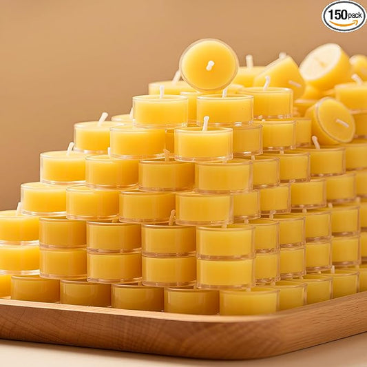 150Pcs Beeswax Tealight Candles, 100% Pure Beeswax Tea Candles | 4-Hour Extended Burn Time | Natural Bees Wax Tea Light Candle in Clear Cup, Perfect for Home Deco,Air Purification