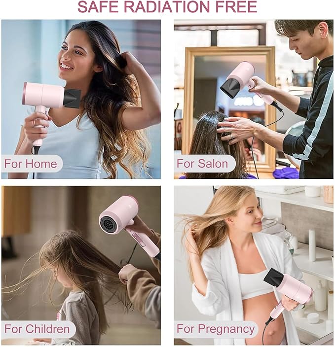 slopehill Professional Ionic Hair Dryer, Powerful 1800W Fast Drying Low Noise Blow Dryer with 2 Concentrator Nozzle 1 Diffuser Attachments for Home Salon Travel (Pottery Pink and Rose Gold)