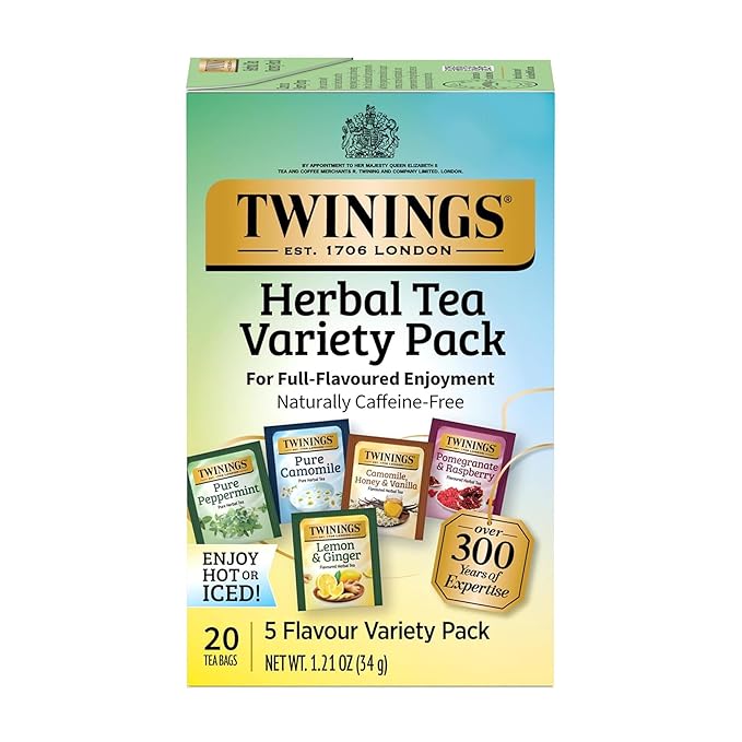Twinings Herbal Tea Variety Pack, 20 Count (Pack of 1), Formerly Assorted Herbal, Includes 5 Flavours, Naturally Caffeine-Free, Enjoy Hot or Iced, 20 Teabags