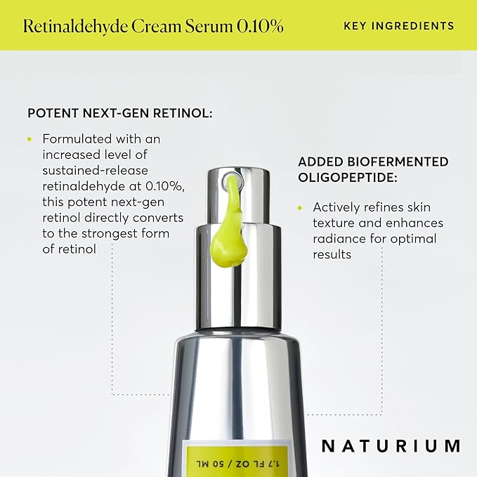 Naturium Retinaldehyde Cream Serum 0.10%, Advanced Anti-Aging & Smoothing Potent Face & Skin Care, 1.7 oz