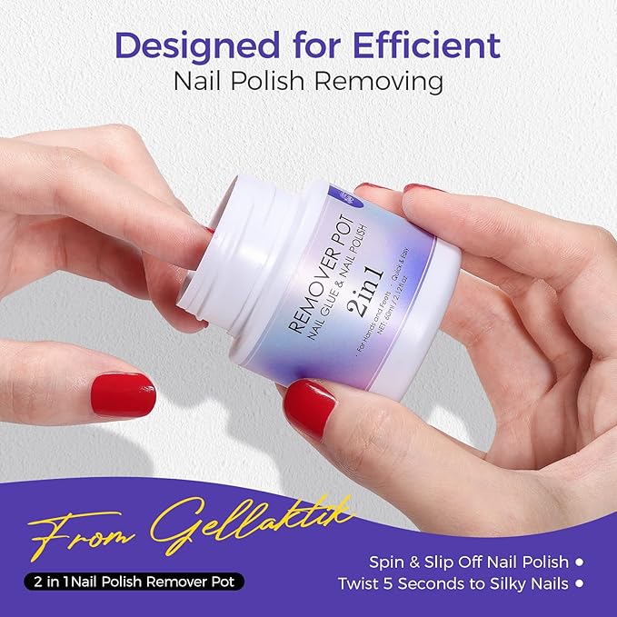 Nail Polish Remover Pot - 2 Pack Acetone-Free Sponge Soaker with Lid, 5-Second Fast Removal for Regular Nail Polish at Home, Salon & Travel