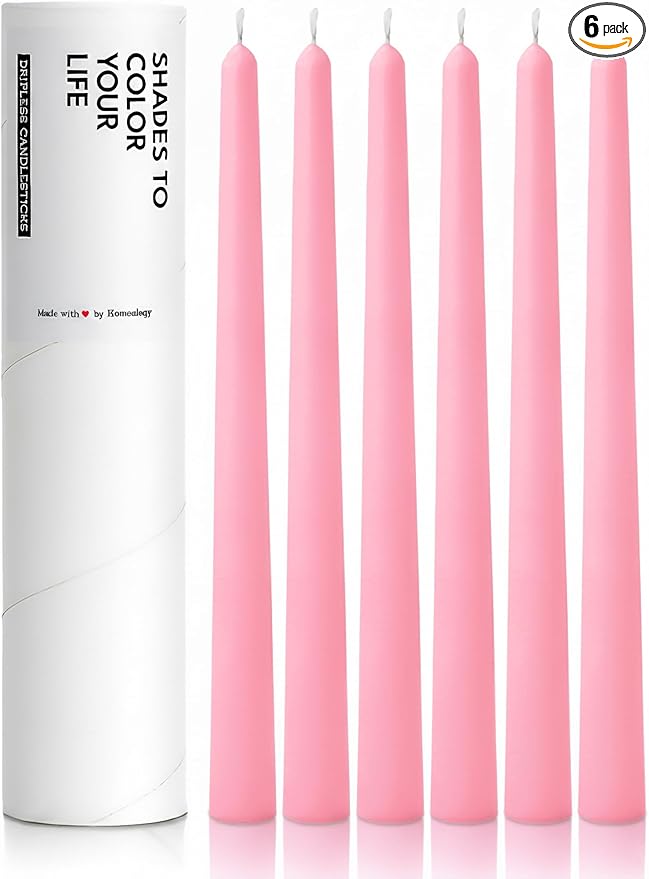 6 PK 10" Classic Taper Candles, Cotton Candy Pink, 7-8 Hours Long Burning, Unscented Tall Candlesticks