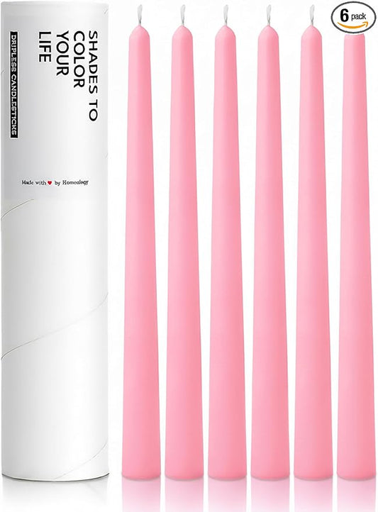 6 PK 10" Classic Taper Candles, Cotton Candy Pink, 7-8 Hours Long Burning, Unscented Tall Candlesticks