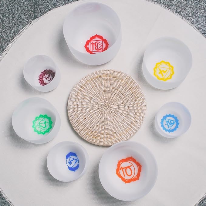 Hye-eun Crystal Singing Bowls Chakra Set of 7, 432hz 7-12 Inch Quartz Sound Bowls Meditation Set with Carrying Case for Yoga Sound Healing