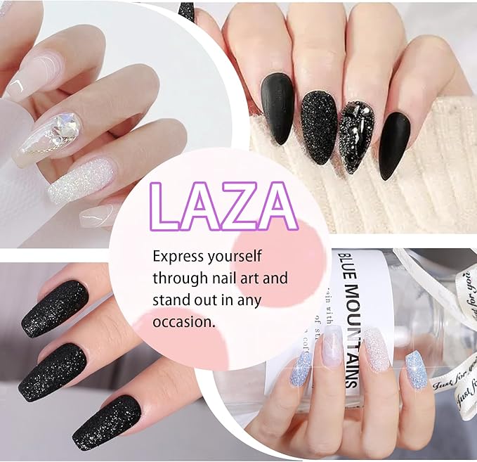 Laza 12 Colors Nail Glitter Powder Shining Sugar Effect Glitter Black White Dust Sand Powder Candy Coat Manicure Nail Art Decoration for Nail Art Tips Decoration DIY Crafts
