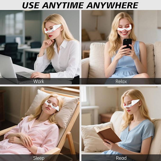 Red Light Eye Massager,Red Light Glasses,Under Eye Light Therapy Device,Red Light Beauty Device Eye Massage Light-Weight,Reducing Dark Circles,Puffiness,Wrinkles,Relieve Eye Bags,Eye Fatigue (Milky)