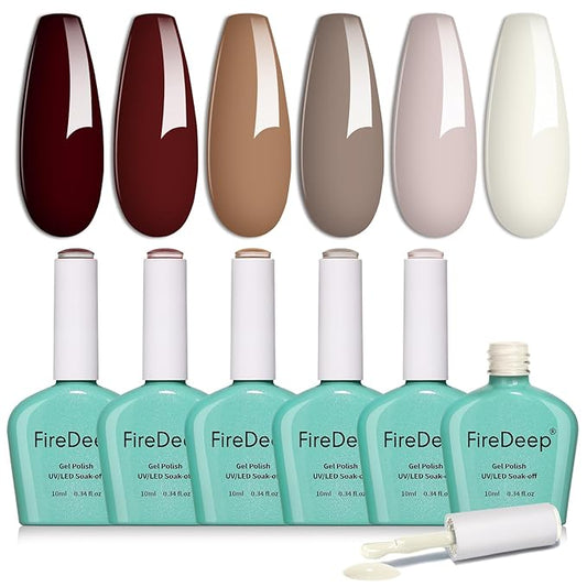 10ml Hema Free Fall Gel Nail Polish Set 6 Colors Beige Brown Nude Chocolate Gel Nail Polish Kit Soak Off Nail Art Salon Home DIY Gift for Women