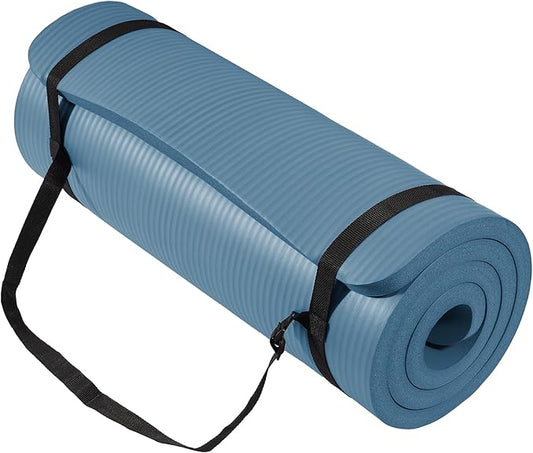 Yoga Mat 1-Inch Extra Thick High-Density Exercise Mat with Non-Slip Surface & Carry Strap for Men & Women Tear-Resistant Pilates Workout Mat for Home Gym, Floor Fitness, Navy Blue