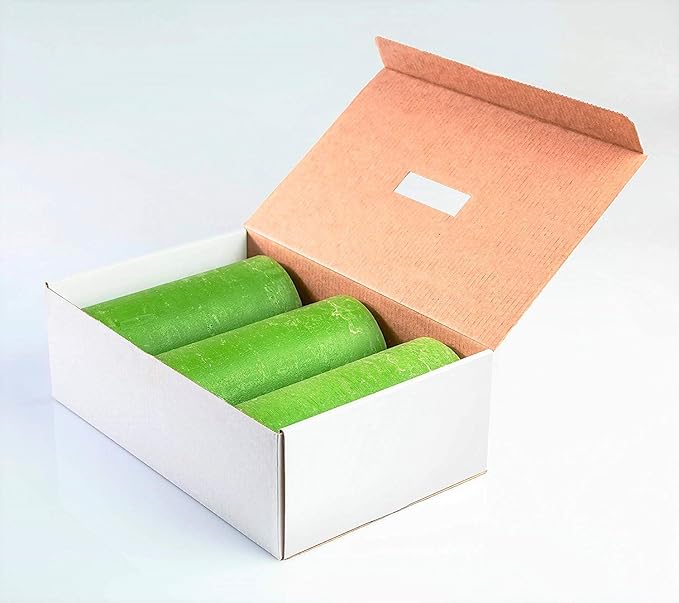 Set of 3 Pillar Candles 3" x 6" Unscented Handpoured Weddings, Home Decoration, Restaurants, Spa, Church Smokeless Cotton Wick - Green