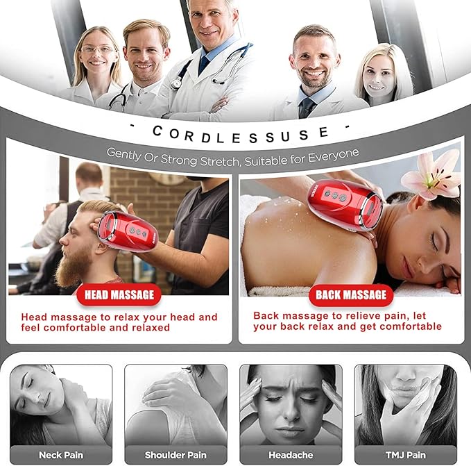 Professional Haircut Massager/Cordless Handheld Massager, Vibration Neck/Legs/Hands/face Massager, 2 Massage nodes 2600AMH (Red)