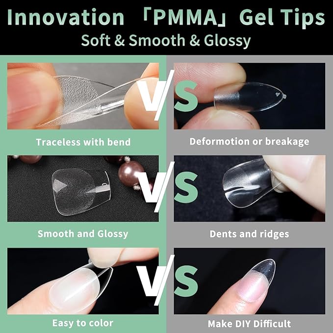 Extra Short Coffin Nail Tips, 216pcs Acrylic Ballerina Soft Fake Nails Gel Nail Tips, Full Cover Pre-Shaped Matte Clear Press on Nails for Extension, Diy at Home Manicure 12 Sizes