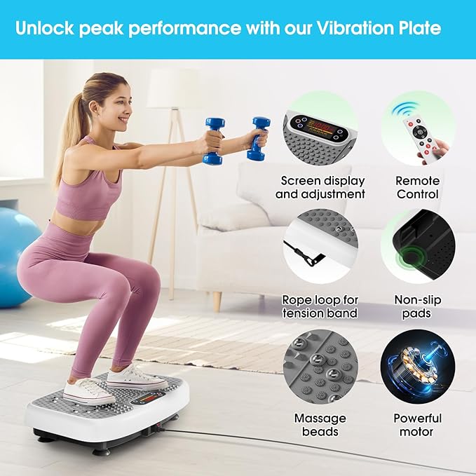 SoftGym Vibration Plate Exercise Machine for Lymphatic Drainage,Power Vibrate Stand Shake Board 450 Lbs Capacity Whole Body Workout Waver with Fitness Resistance Bands Weight Loss Gifts for Women Men