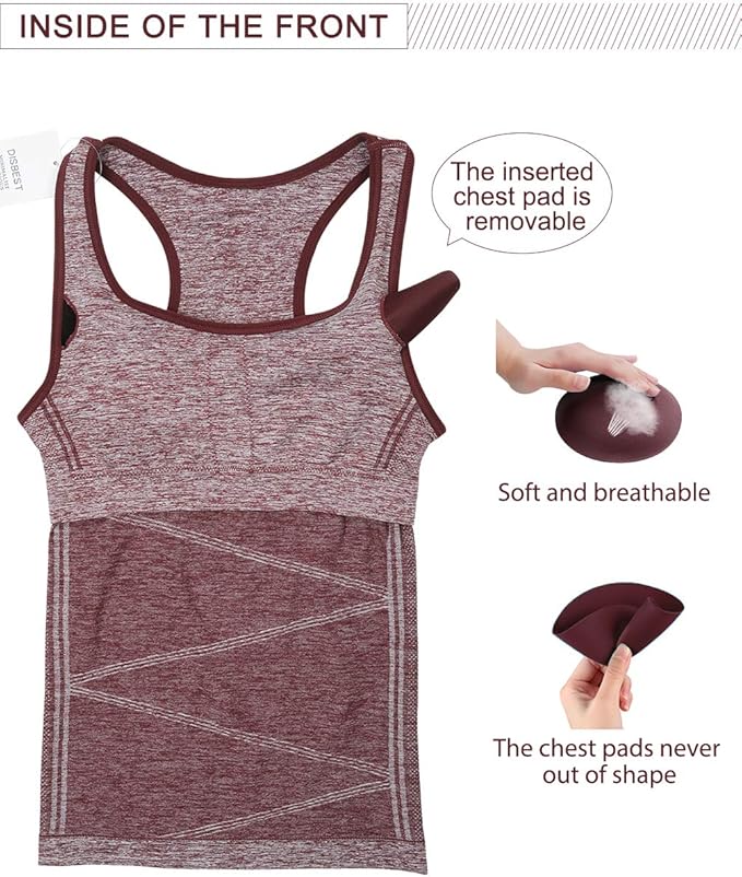 Disbest Yoga Tank Top, Women's Performance Stretchy Quick Dry Sports Workout Running Top Vest with Removable Pads