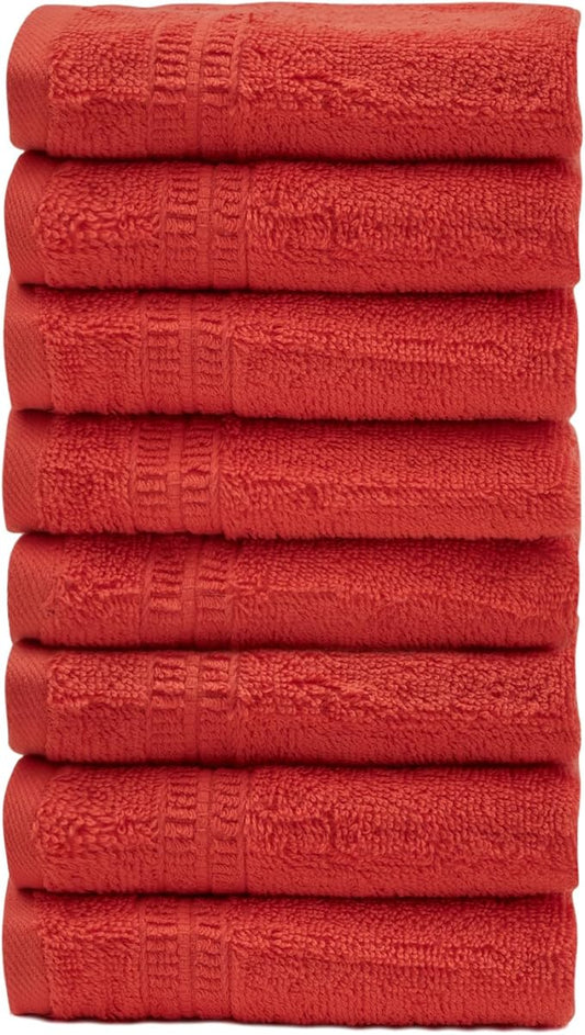 HOMELOVER 8 Pack Washcloths - 100% Organic Cotton, 500 GSM, Hotel & Spa Quality, Soft, Quick Dry, Highly Absorbent Towels for Face & Hand Wash, Shower, Gym & Bathroom Essentials (Coral Orange)