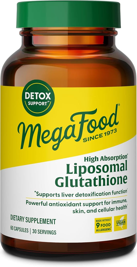 MegaFood High Absorption Liposomal Glutathione Supplement - Liver Detox & Powerful Antioxidant Support for Immune, Skin, Brain, and Cellular Health - Gluten Free, Vegan - 60 Capsules, 30 Servings