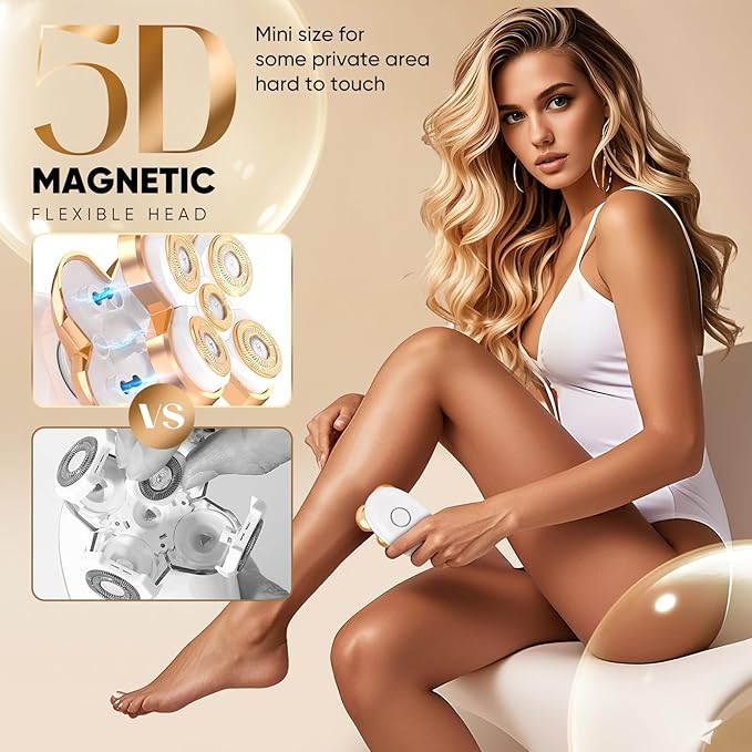 Electric Razors for Women - Upgraded Magnetic Electric Shaver for Women, Cordless Painless Hair Remover for Legs Bikini Face, Lady Trimmer for Sensitive Skin, Detachable and Waterproof, Gold