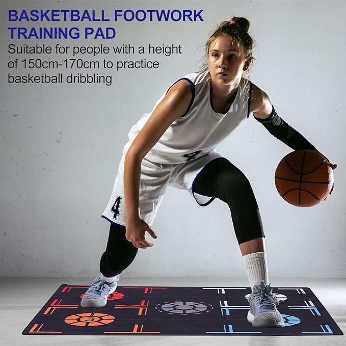 Patikil Basketball Training Mat - Rubber Basketball Footstep Pad Non-Slip Training System with Point Reminder and Pace Ball Control Player Foot Grip