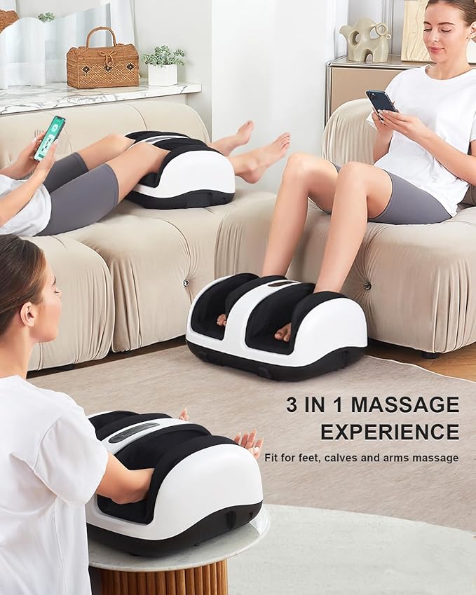 Nekteck Foot Shiatsu Massager for Circulation and Pain Relief, Smart Electric Massage Machine with Heat, Deep Kneading, Vibration for Feet, Calf, Arm Muscle Relax White (APP Control)