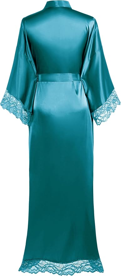 BABEYOND Satin Kimono Robe Silky Long Bridesmaid Wedding Lightweight Bath Robe with Lace Trim