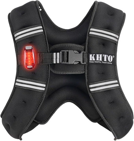 KHTO Weighted Vest Woman Men-5lbs/10lbs/15lbs/20lbs/25lbs/30lbs Weight Vest with Warning Light Reflective Strip for Workout, Strength Training, Running