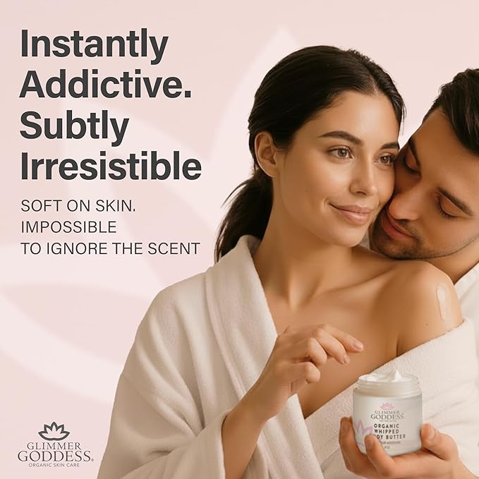 Glimmer Goddess Organic Whipped Body Butter for Women - Moisturizer Cream with Shea & Cocoa Butter, Almonds & Coconut Oil - Salted Caramel, 8oz