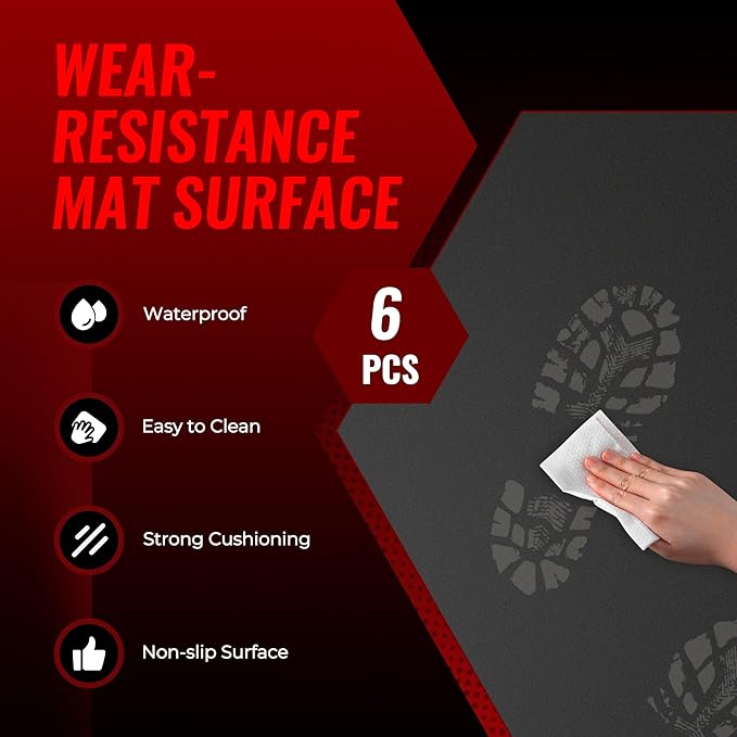 SUPERJARE 0.79'' Extra-Thick Exercise Equipment Mats, 6 Pcs 24 Sq Ft Rubber Top Floor Tiles with High Density EVA Foam, Interlocking Gym Flooring for Home Gym, Protective Workout Mat, Black