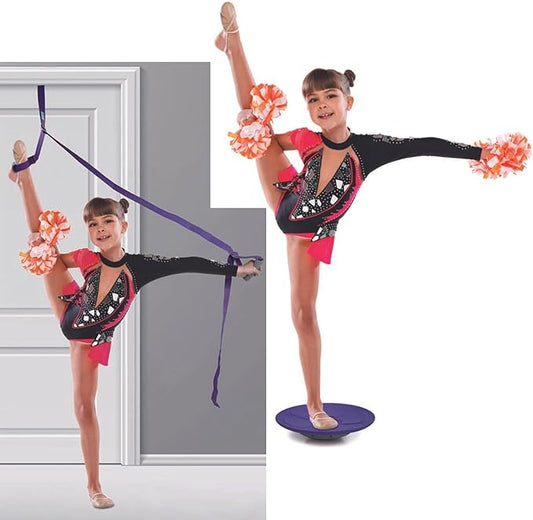 Dance, Cheerleading and Figureskating Trainer Stretching and Balance, 2 Pc. Set, Stretching, Disc Core Board and Flexibility Equipment Strap for Dance, Gymnastics, Turning, Stunt