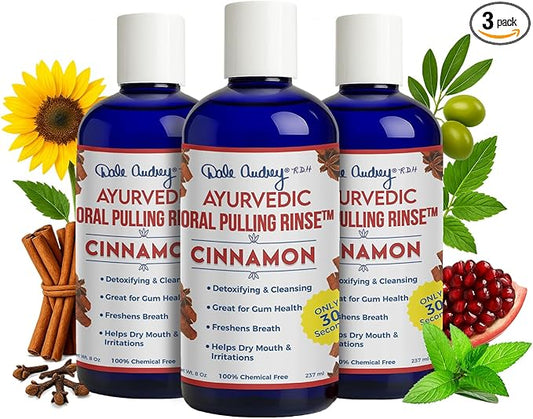 Pack of 3 Ayurvedic Organic Oil Pulling for Teeth & Gums | Natural Cinnamon Flavored Oral Rinse Mouthwash | Essential Oils for Healthy Gums & Bad Breath | Teeth Whitening & Fresh Breath-8 FL Oz