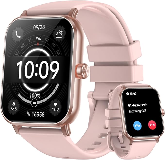 Smart Watch for Men Women, 1.85" HD Touchsreen Fitness Tracker, 120+ Sport Modes, 24/7 Heart Rate & Sleep Monitor, Pedometer, Calories, IP68 Waterproof, Fitness Watch for Android iPhone (Pink)