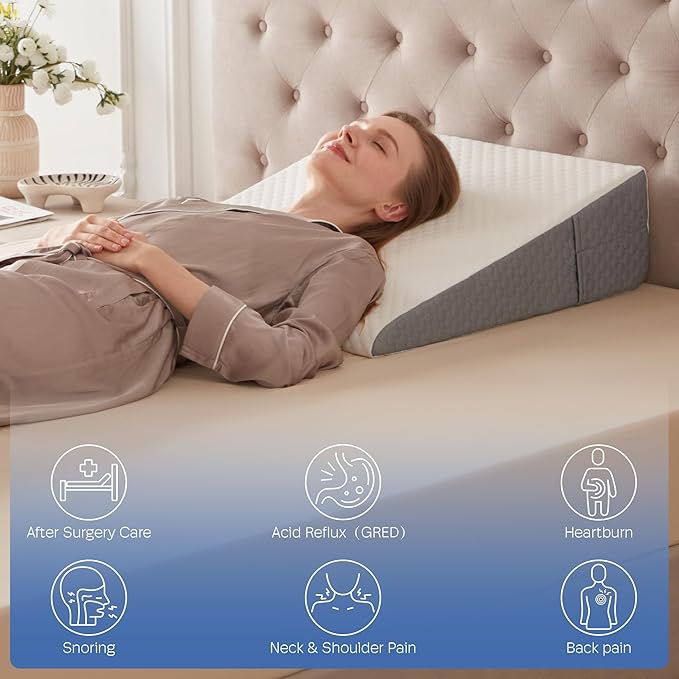 7.5" Bed Wedge Pillow for Sleeping Post-Surgery & Headboard Support - Acid Reflux, GERD, Heartburn & Snoring Relief - Memory Foam Back Support Pillow for Sitting, Resting, Reading