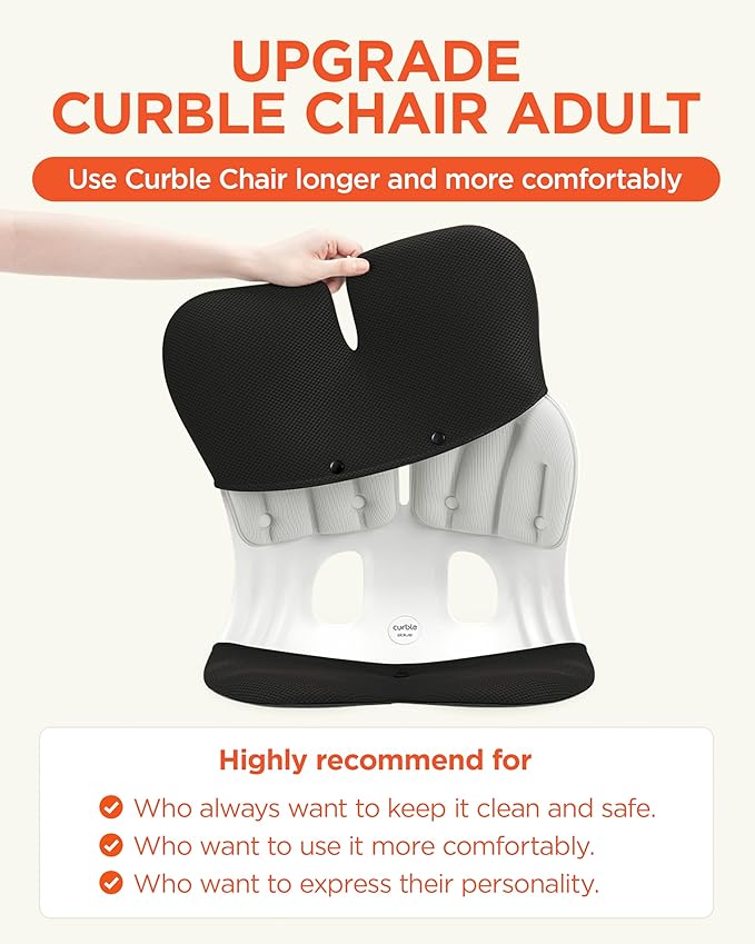curble Grand Cover, Detachable Cover for Adult Chair, Ergonomic Chair Back Support and Lumbar Support (Black)