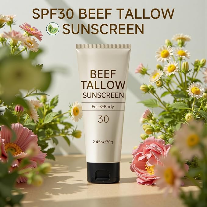 Tallow Sunscreen, Sunscreen for Face, SPF30 Natural Reef Safe Face Body Beef Tallow Sunblock, Non Greasy Clean Travel Sun Screen Sunblock for Outdoor Travel, 7.38 OZ,3 Pack