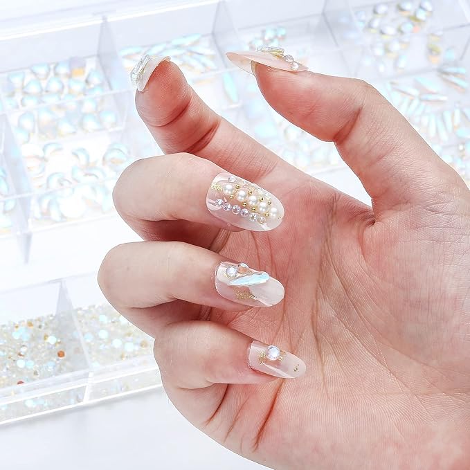 Nibiru 3830Pcs Aurora Multi Shapes Rhinestones Glass Diamonds Kit for Nail Art Jewels Decoration,Shiny Flatback Mix Size with Wax Pen