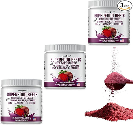 Superfood Beets Powder, 10.59oz (Pack of 12) - Beetroot Powder Organic Beet Root Blend with Green Tea & Berry Flavor, Non-GMO, Plant-Based Drink Mix