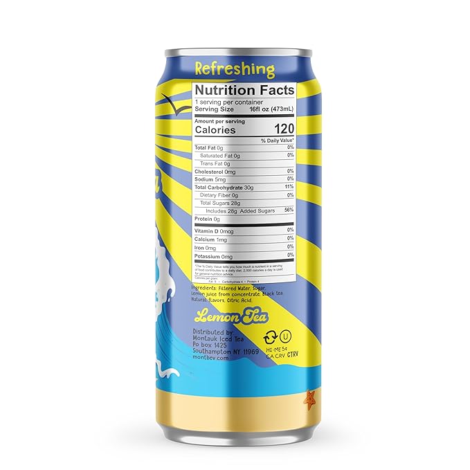Montauk Premium Iced Tea, Ready-to-Drink Tea, 16 fl oz Cans (Pack of 12, Lemon Tea)
