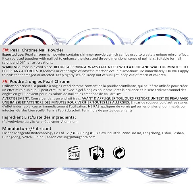 AIMEILI Pearl Chrome Nail Powder 6 Boxes Nail Art Manicure Powder Set, 1×0.5g Holographic Powder, 5×0.5g Chrome Nail Powder