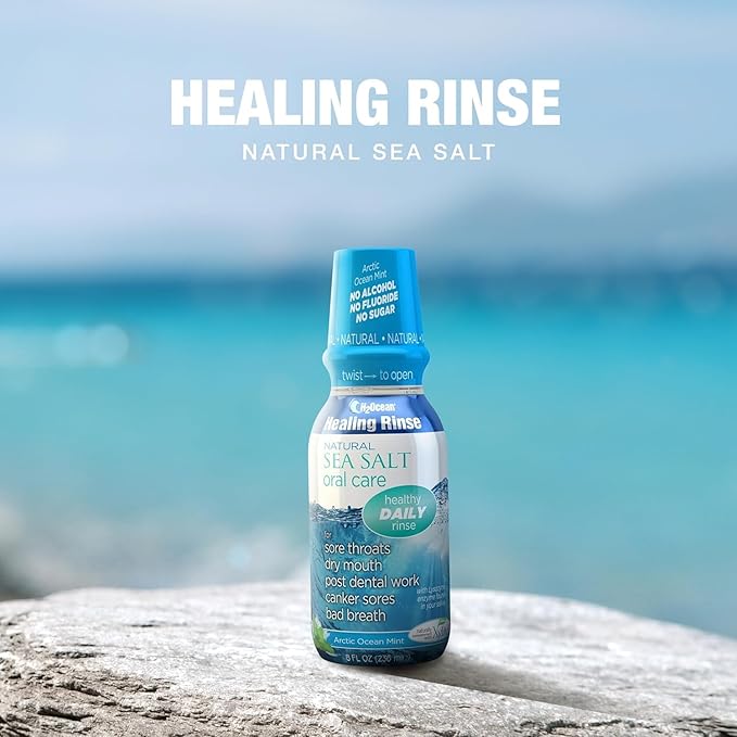 H2Ocean Healing Rinse Mouthwash - Great Tasting Sea Salt & Xylitol Mouth Wash for Fresh Breath & Dry Mouth - Alcohol & Fluoride Free - Arctic Ocean Mint 8oz (Pack of 2)
