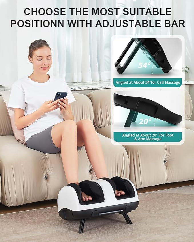Nekteck Foot Shiatsu Massager for Circulation and Pain Relief, Smart Electric Massage Machine with Heat, Deep Kneading, Vibration for Feet, Calf, Arm Muscle Relax White (APP Control)