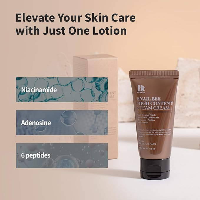 BENTON Snail Bee High Content Steam Cream - Snail Mucin Moisturizer with Bee Venom & Niacinamide | Korean Skin Care Products For Dry & Sensitive Skin | Hydrating Face For Women (1.76 oz.)