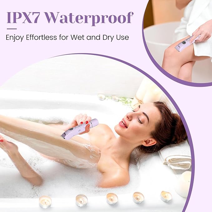 Bikini Trimmer for Women Dermave Bikini Shaver 4 in 1 Pubic Hair Trimmer, Razor for Women Private Area with Dual Heads IPX7 Waterproof, Electric Shaver for Nose Eyebrows Beard Underarm Leg Arm