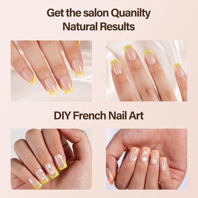150Pcs French Gel Nail Tips, Vansiho Short Square Nail Tips, Yellow Pre-French Tips Press on Nails, Soak Off Soft Gel Acrylic Fake Nails for Nail Art DIY 15 Sizes