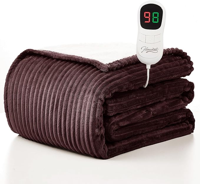 Homemate Electric Heated Blanket Full Size - 72"x84" Heating Blanket Full Size 1/2/4/6/8 Hours Auto-Off 10 Heat Level Over-Heat Protection Soft Flannel Sherpa ETL Certification